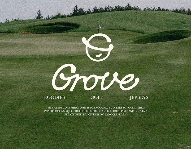 Logo Grove em lettering de traço contínuo, com um rosto desenhado na letra G
